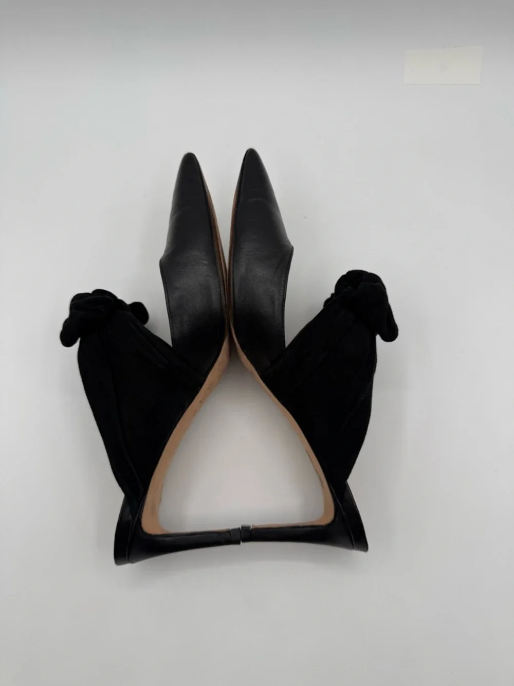Tory Burch Eleanor Black Leather Pointed Toe Mule Heels w/ Velvet Bow Size 7